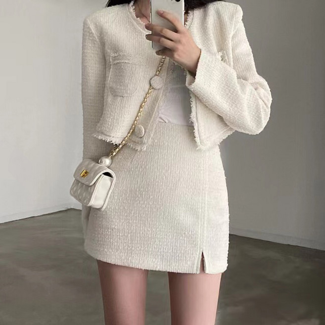 비비에모 시에느로 트위드 크롭 자켓 + 스커트 세트 11828