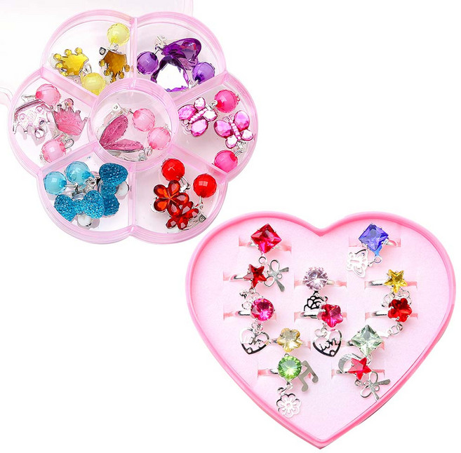 나린키즈 여아용 보석 귀걸이 7종 + 쁘띠 반지 12종 세트