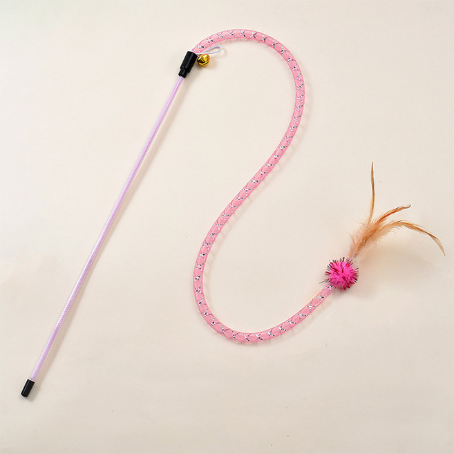 데이소이 고양이 뱀 모양 티저스틱 장난감 ONE SIZE(깃털 15cm x 줄 53cm x 스틱 38cm), 01 핑크, 1개