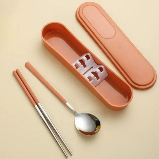 미니모 무소음 휴대용 도시락 수저세트, 오렌지라임, 숟가락 + 젓가락 + 수저케이스, 1세트