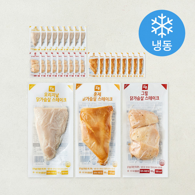 오쿡 스팀 닭가슴살 오리지날 100g x 10개입 + 그릴 100g x 10개입 + 훈제 100g x 10개입 세트 (냉동), 1세트