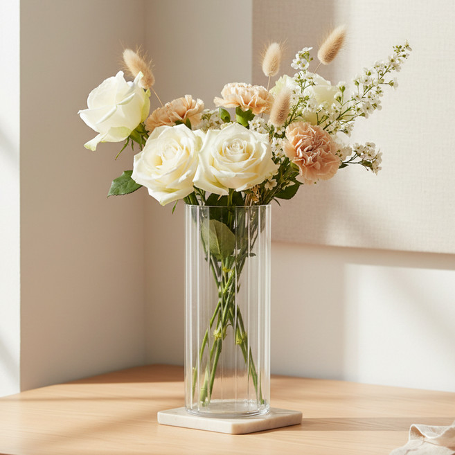 마메 안깨지는 카페 소품 인테리어 테이블 장식 꽃병, 투명줄무늬