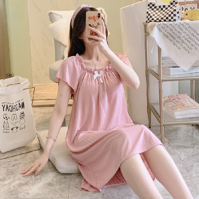 Eolipeul 女款可愛褶飾蝴蝶結連身睡裙