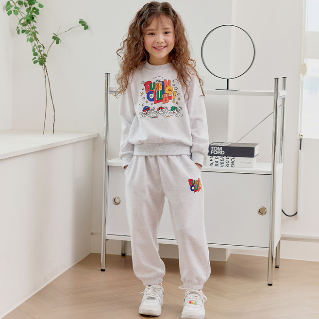 유라비 아동용 컬러런 맨투맨 + 트레이닝 팬츠 상하의 세트