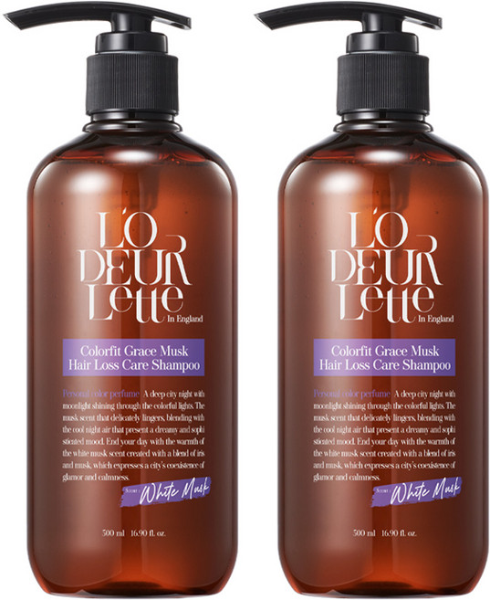 로더렛 인 잉글랜드 컬러핏 그레이스 머스크 탈모 샴푸 화이트머스크향, 500ml, 2개