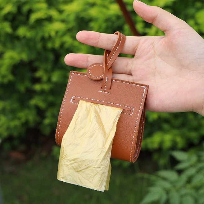 브릴라레 강아지 배변봉투 파우치 8 x 13 cm + 쓰레기봉투 세트, 브라운, 1세트