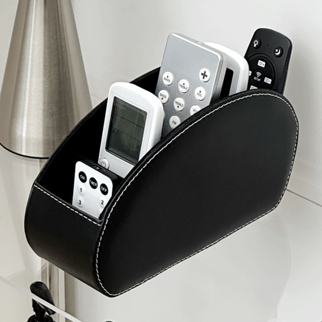 DEMIMOOD Urban 皮革5格多功能遙控器收納盒, 黑色, 1個