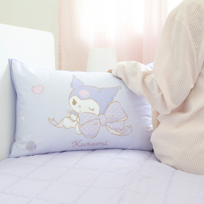 나라홈데코 산리오 아동용 빅리본 순면 베개커버 솜포함, 쿠로미