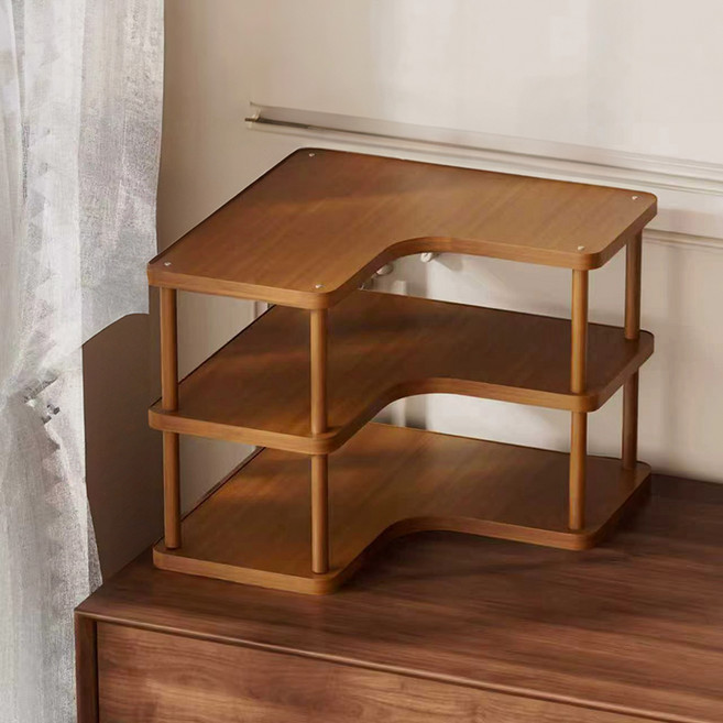 순잠 공간을 넓게 쓰는 코너 전용 멀티 수납 선반, 브라운, 3단