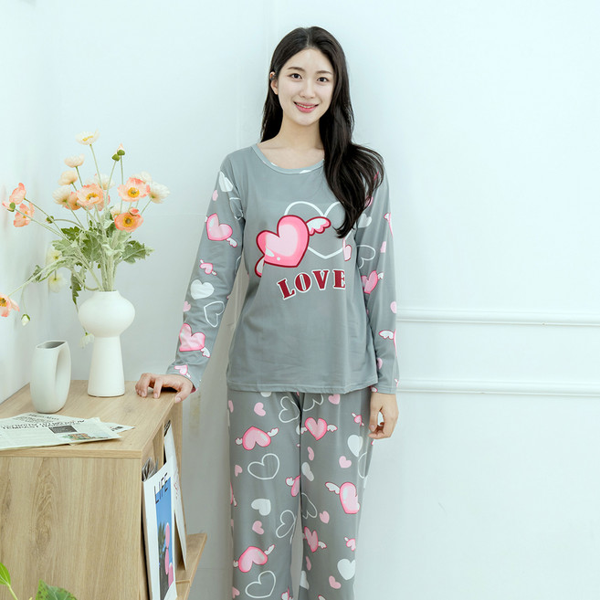eline 女性 Signal Love 長袖睡衣上下套裝