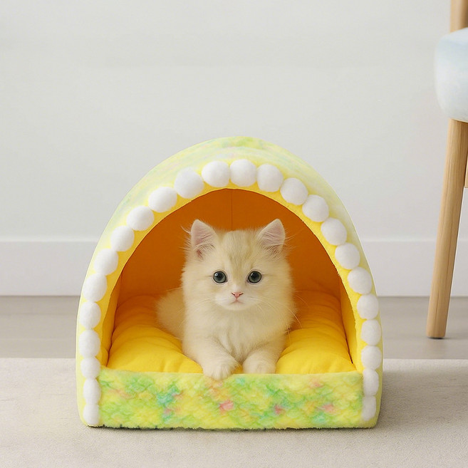 허니버블 반려동물 동굴 방석 하우스 겸용, 그린, 1개