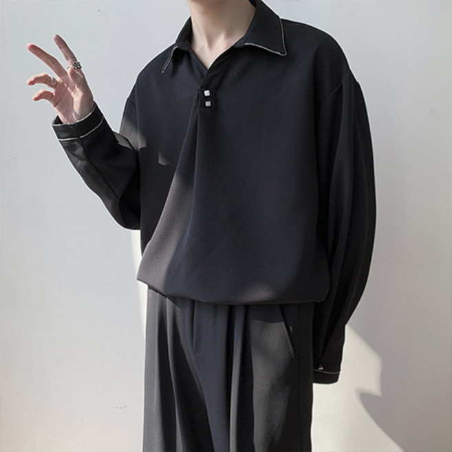 男士珍珠扣環薄款長袖春季襯衫