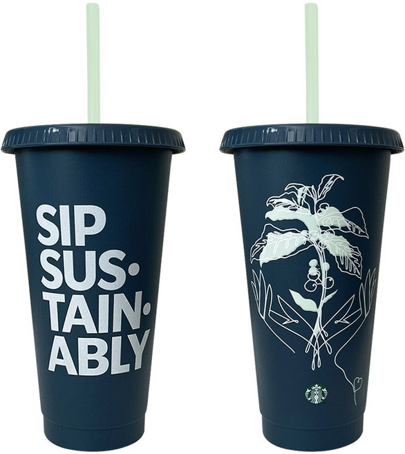 STARBUCKS 星巴克 可重複使用插圖印花冷飲吸管杯 2入, 單色, 710ml