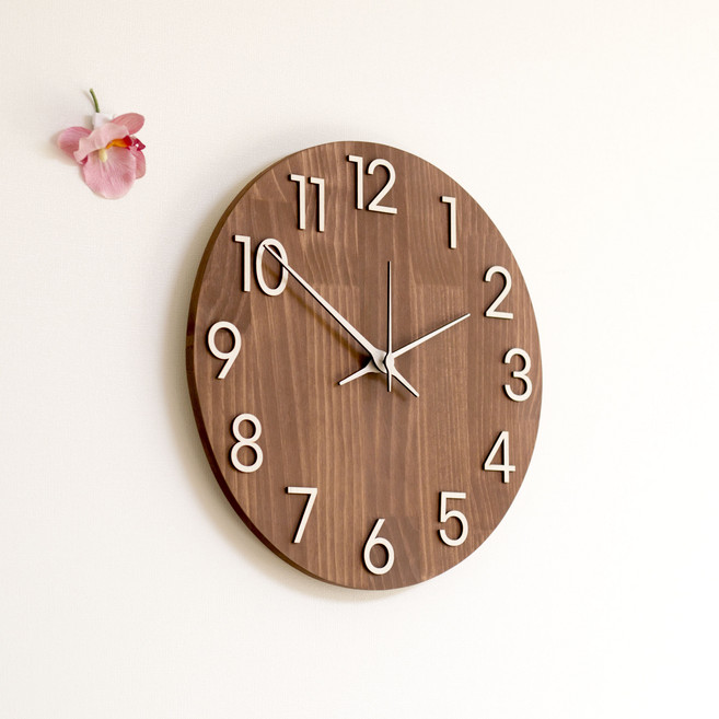 서운아트 매트 원목 무소음 벽시계 400mm, 브라운