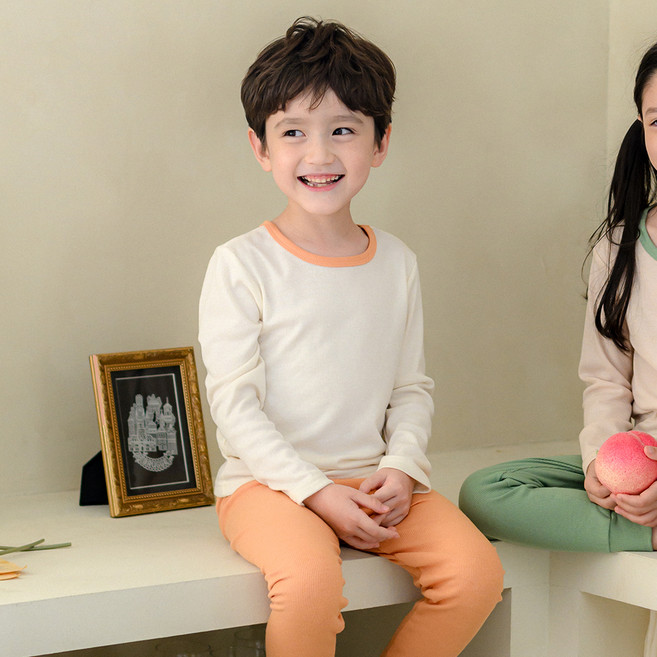 bonumam 孩童兩色拉絨羅紋居家服套裝