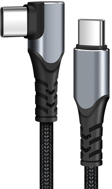 Home Planet Type C to Type C PD 90度直角快速充電線 100W, 1m, 1條, 銀色 + 黑色