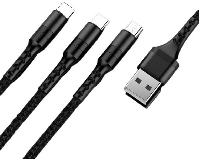 E Store 3合1充電線, 1個, 黑色, 1.25m