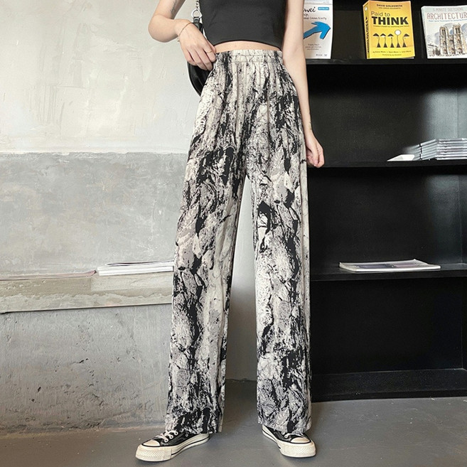 엘쏘 여성용 수묵 프린트 포인트 와이드 팬츠