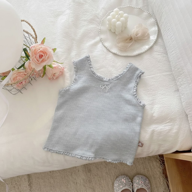 Uvely 兒童 Dodoing 迷你蝴蝶結荷葉邊羅紋背心