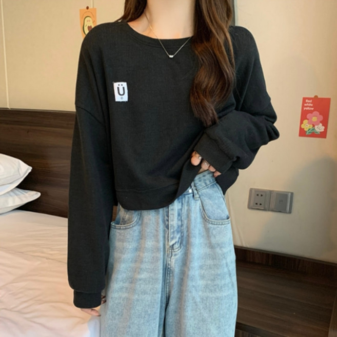 Sonio女款露臍微笑大學T