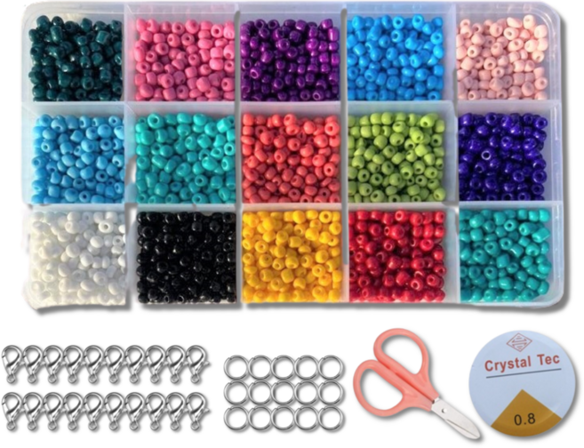 리니팜 키링오링 가위 시드 비즈 비비드 4mm 15종 세트, 혼합색상, 1세트