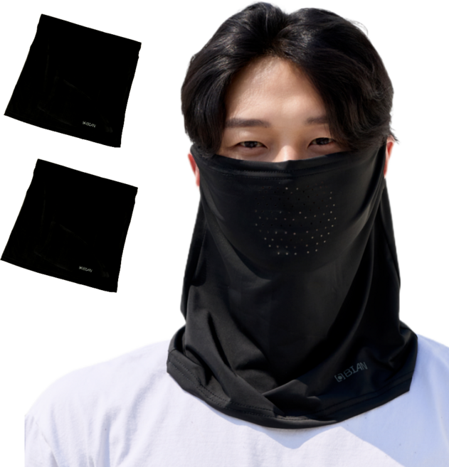 비안 자외선차단 숨구멍 귀걸이 쿨 마스크, 블랙, 블랙, 2개