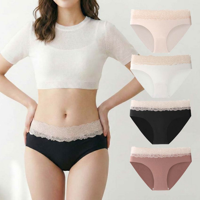 2Estar 柔軟蕾絲無痕無縫內褲 4件組, 混色