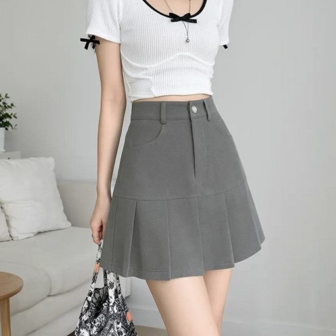 언헤브 여성용 플리츠 A라인 미니 스커트