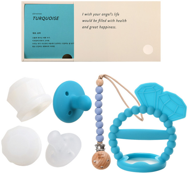 데일리라이크 봉봉 탄생석 노리개 젖꼭지 치발기 세트, 12월 터키석, 2단계(4개월이상), 1세트