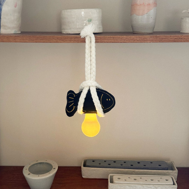 레나에너지 액막이 명태 북어 LED 인테리어 조명 + 선물박스 세트, 블랙