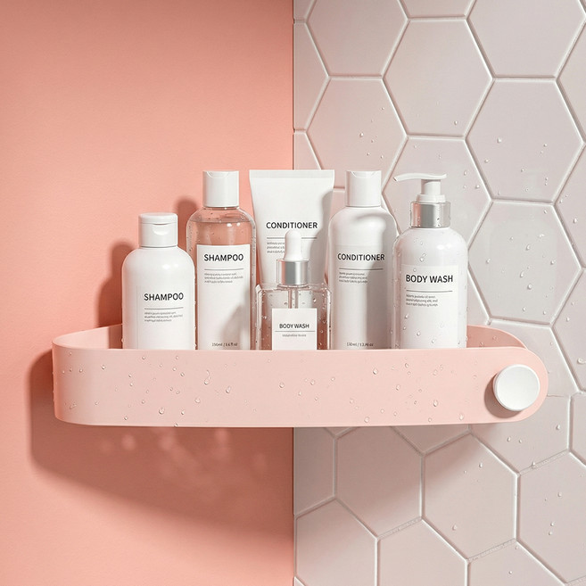 마메 공간활용 화장실 욕실 무타공 다용도 코너선반, 핑크, 1개