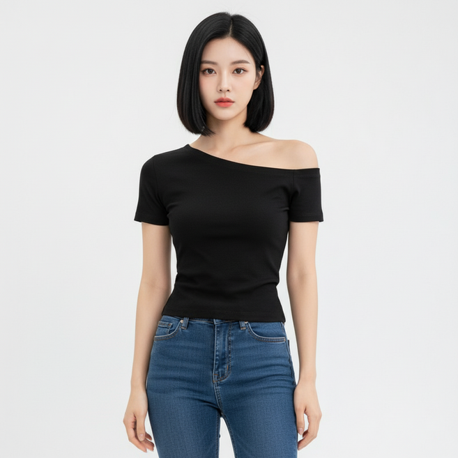 MARKETPIA 女款露肩修身日常短袖T恤