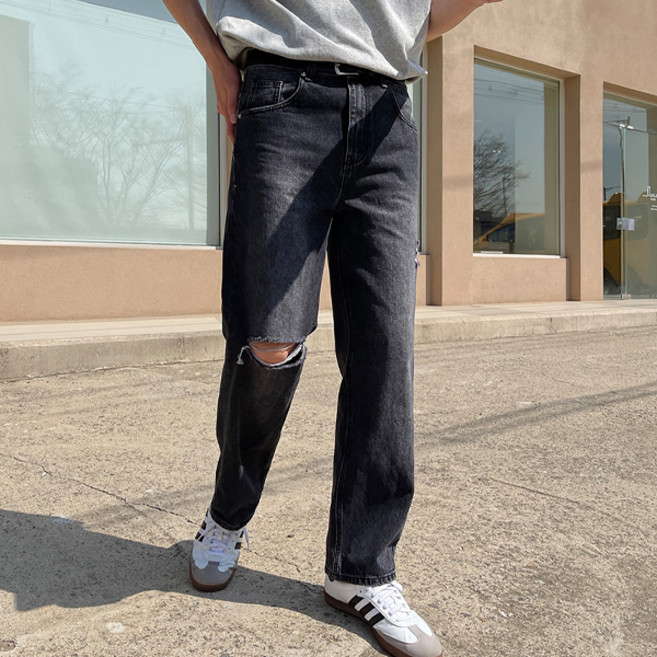 조군샵 남성용 데미지 포인트 와이드 데님 청바지 P6671
