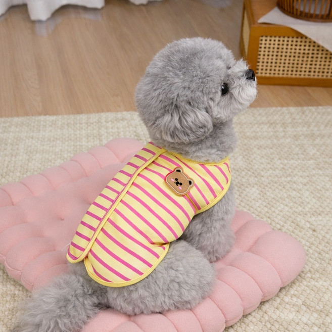 코코스튜디오 반려동물 코코 냉감 베어 스트라이트 조끼, 1개, 옐로우