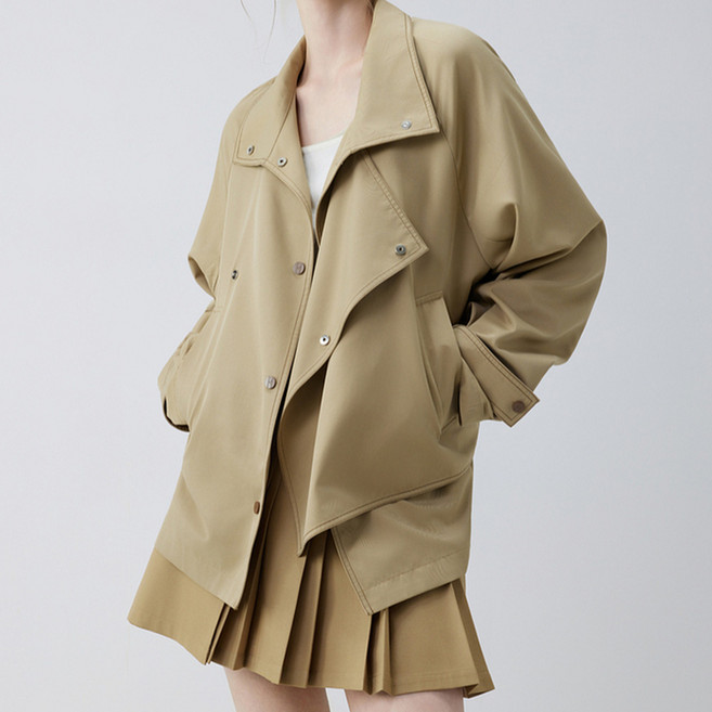 비비에모 여성용 프레아르 하이넥 언밸런스 숏 사파리 재킷 12582