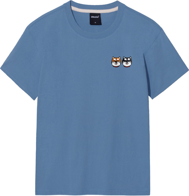 옥스타 남녀공용 시바 프렌즈 자수 통기성 반팔 티셔츠 0TS020