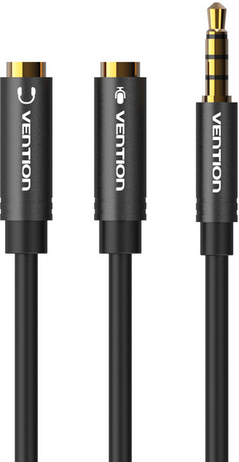 벤션 4극 male to female 마이크 오디오 이어폰 분배 Y케이블 3.5mm, 블랙, 1개