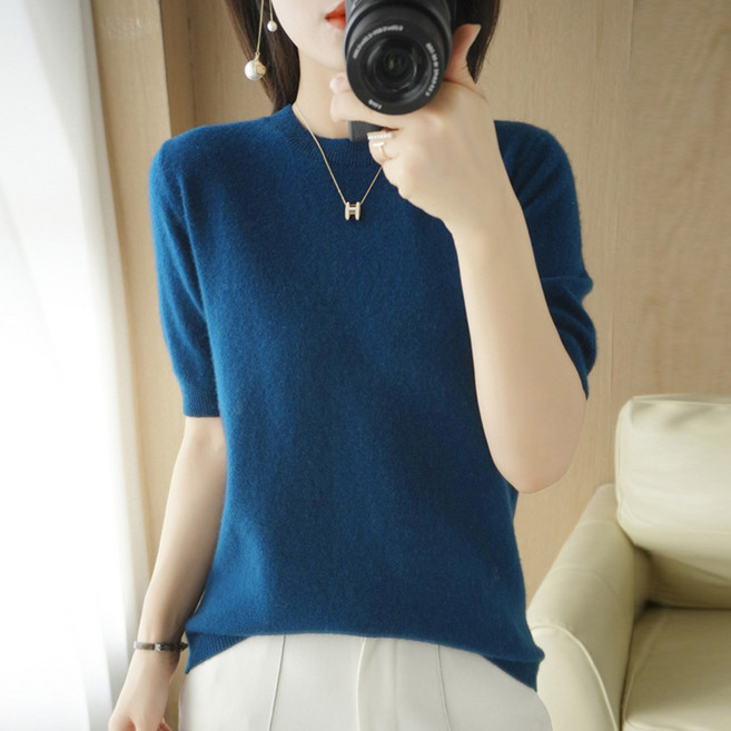 엘쏘 여성용 데일리 라운드 소프트 반팔 니트