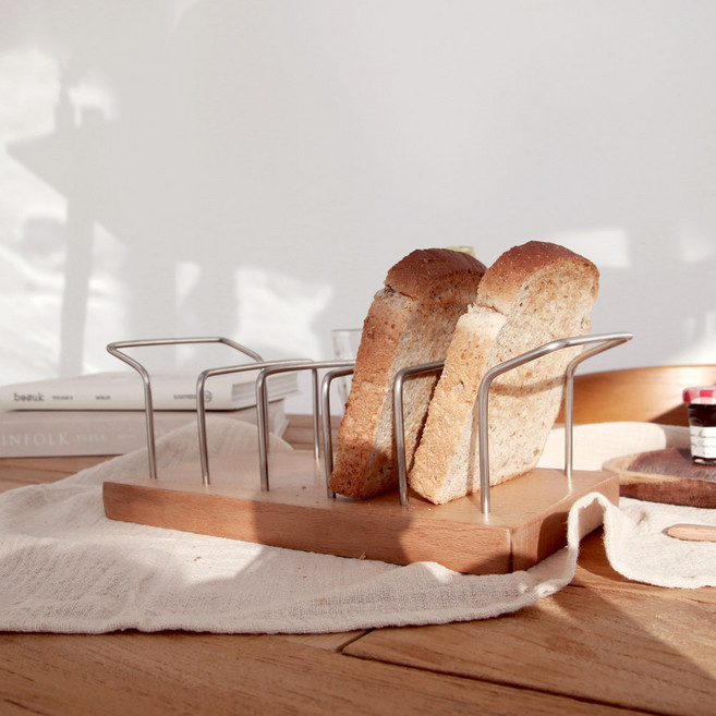 리빙해피 우드니 토스트랙 L, 실버 + 우드, 1개