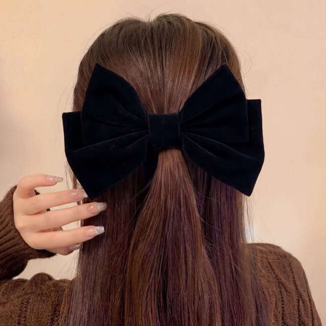 언니고무줄 벨벳 왕리본 빅사이즈 머리핀