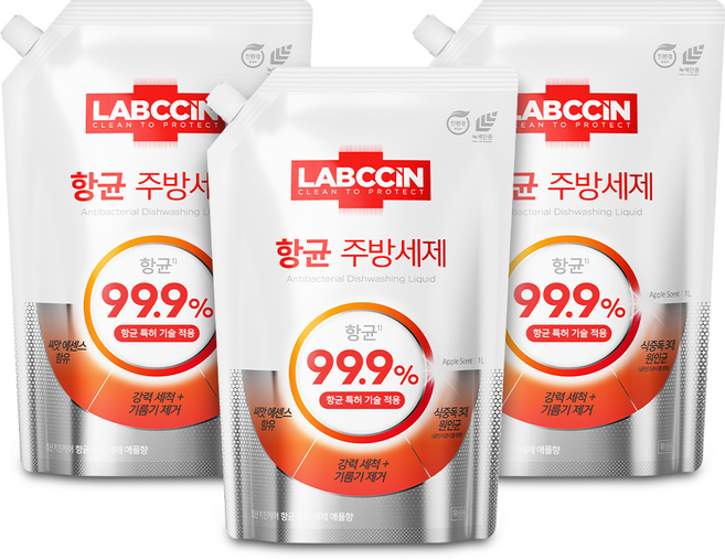 랩신 주방세제 애플향, 3개, 1L