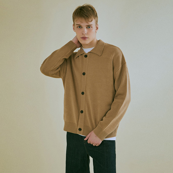 WHO.A.U Oversize翻領針織開襟衫 M