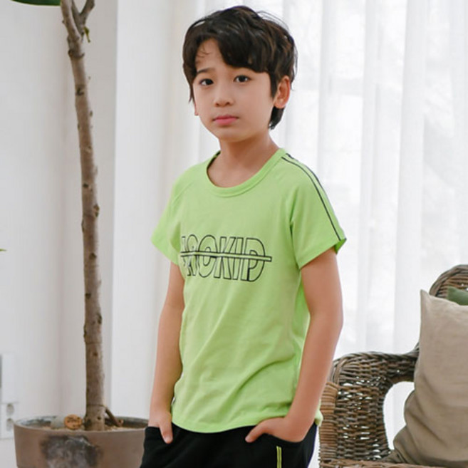 잭키드 남아용 통기성 센터라인 반팔 티셔츠