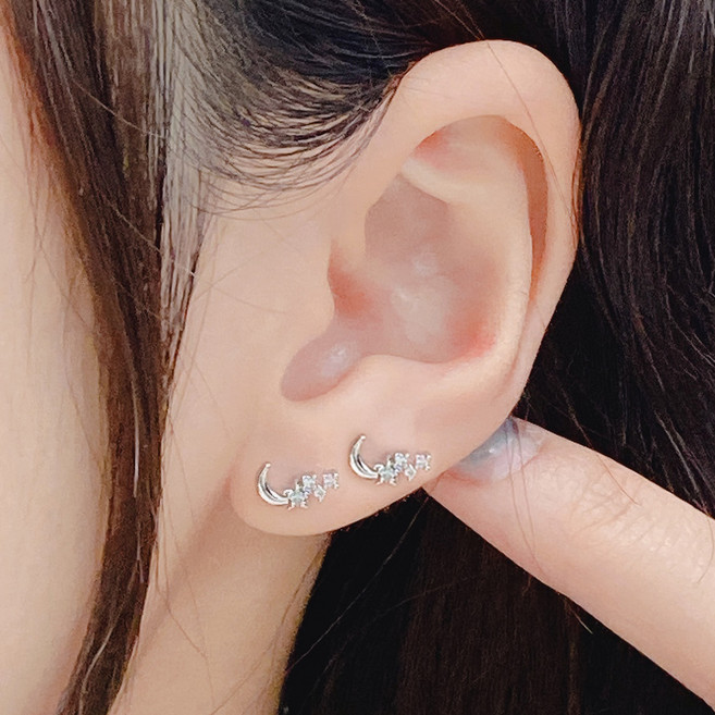 젤루나 여성용 써지컬 미니 별 큐빅 달 반짝 포인트 귀걸이 P-818