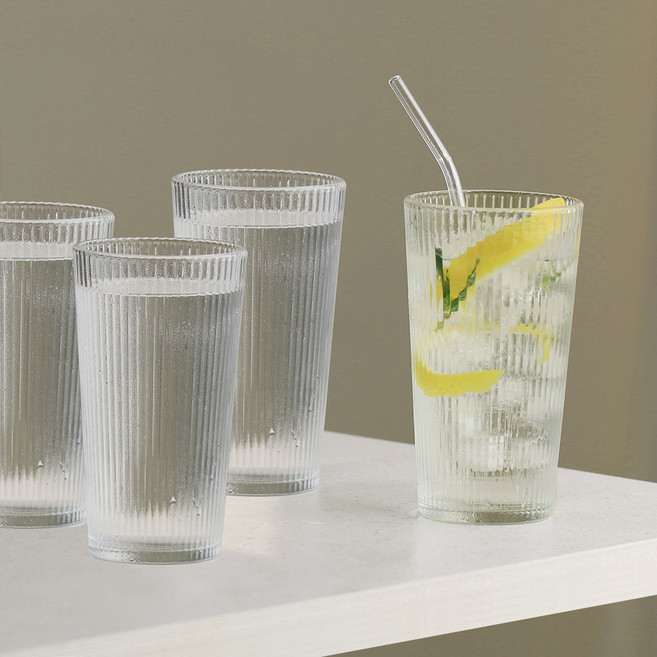 이우아여사 모노 플리츠 카페유리컵 400ml, 4개