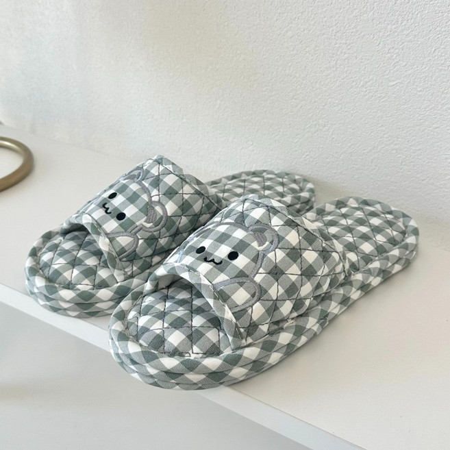 제이드슈 3중 쿠션 면 실내 슬리퍼, 곰돌이카키, 1개