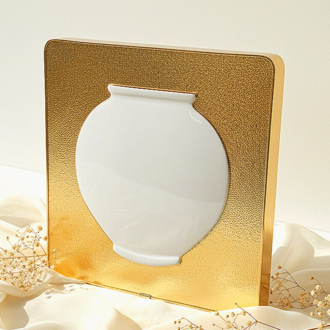 쿠칭아일랜드 달항아리 금박 3D 액자 집들이선물 개업선물 외국인선물 돈들어오는 그림, 골드