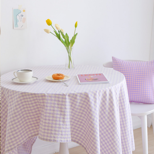 포홈 파스텔체크 테이블 협탁보, 라이트퍼플, 120 x 140 cm, 1개