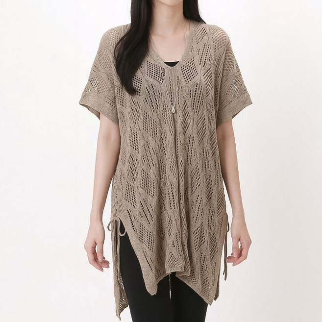 페이릿 여성용 브이넥 반팔 커버업 롱 티셔츠