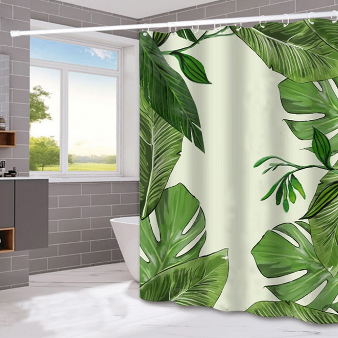 올나인 초록초록 샤워 커튼 나뭇잎 포토존 150 x 180 cm + 봉, 1개